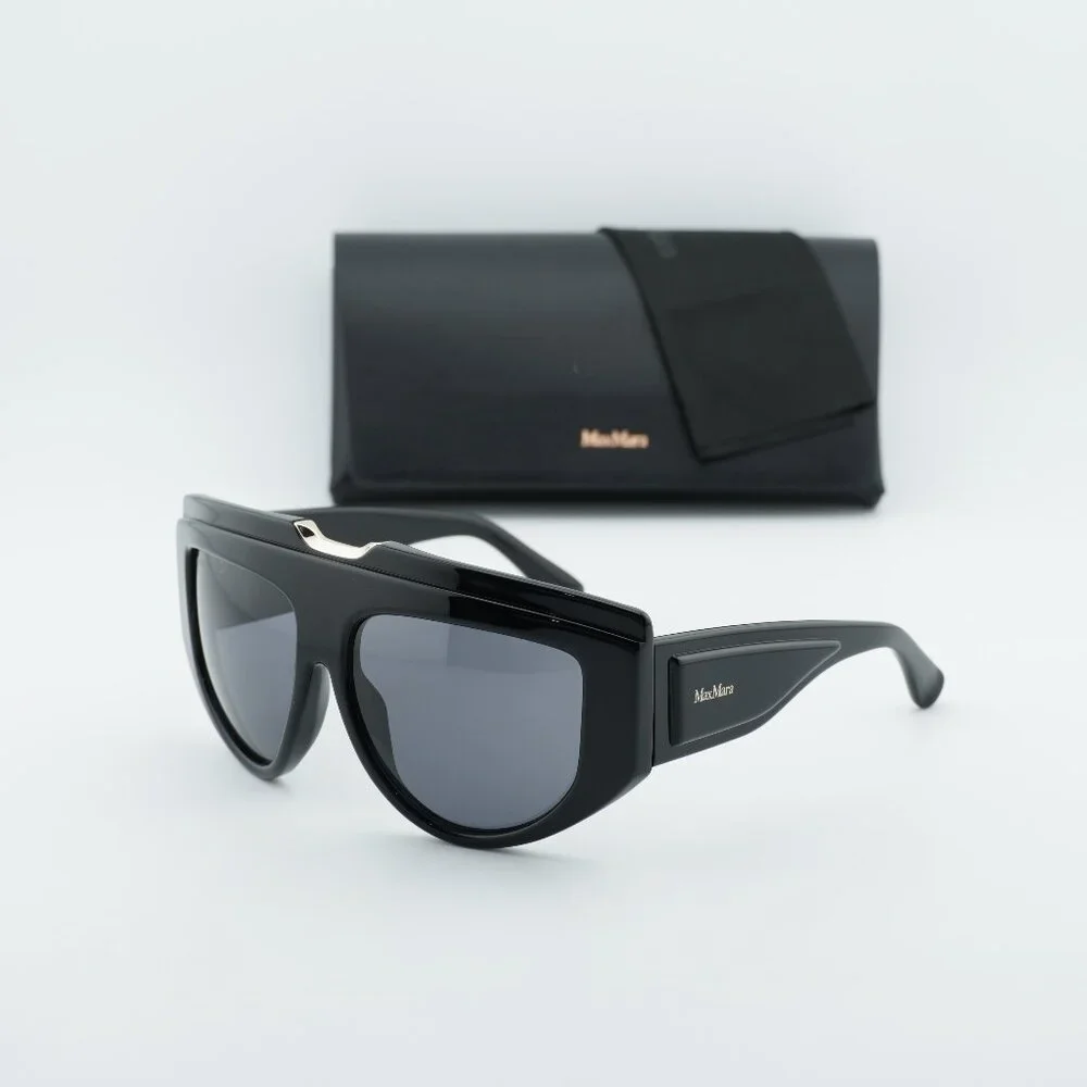 Exclusive Sale! Max Mara ORSOLA MM0083 01A Shield Sunglasses - Black / Smoke